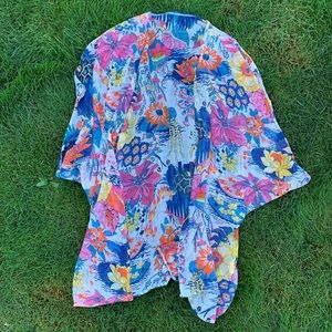 Multi-color mesh kimono 
One size